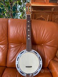 Banjo vintage open-back con intarsio figurativo