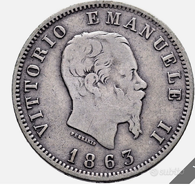 1 Lira 1863 Vittorio Emanuele II Milano Argento