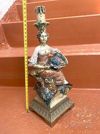 Statua Dipinta A Mano Ceramica Ottone Vintage