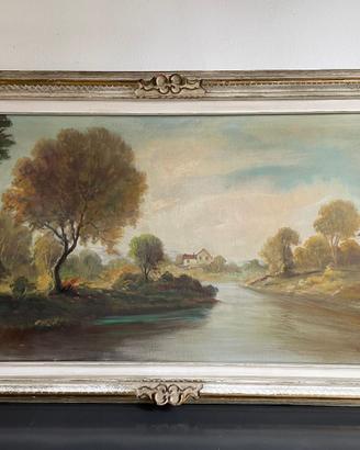 Dipinto a olio su tela "Paesaggio Fluviale"