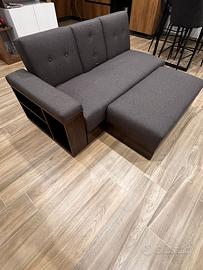 Divano letto 2 posti + pouf marrone