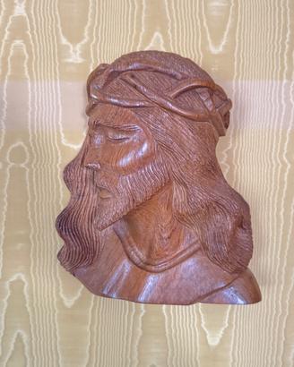 Testa di Cristo in legno intagliato a mano