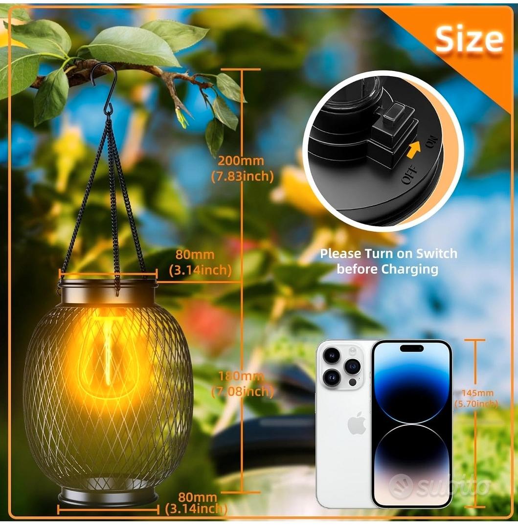 Lanterna Solare Per Esterni 2 Pezzi In Metallo Vintage - IP65 Impermeabile, Da Appendere E Da Terra, Per Giardino E Balcone