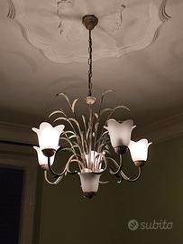 Lampadario vintage/moderno ferro vetro