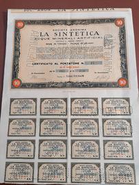 Az. LA SINTETICA 10 - Certificato azionario antico