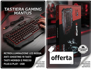 Tastiera Gaming LED Rossa USB Cavo Antistrappo
