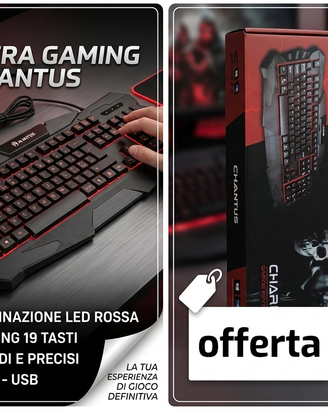 Tastiera Gaming LED Rossa USB Cavo Antistrappo