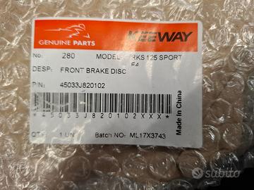 DISCO FRENO ANTERIORE KEEWAY RKS 125 SPORT