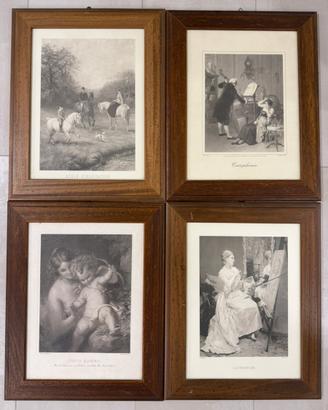 Set lotto 19 stampe d’epoca incorniciate