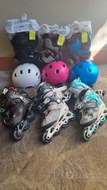 3 set di pattini 29-32+protezioni+casco