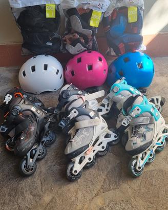 3 set di pattini 29-32+protezioni+casco