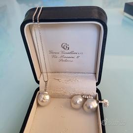 Parure da sposa oro 18 kt, brillanti, perle