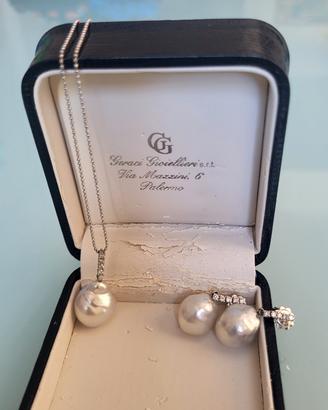 Parure da sposa oro 18 kt, brillanti, perle