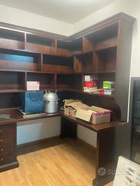 Libreria con scrivania in noce massello