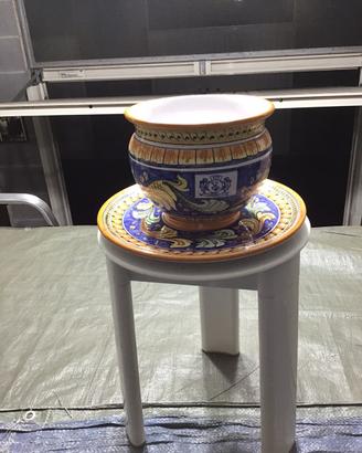 Vaso porta piante e piatto in ceramica