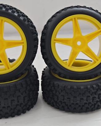 4x Treno Gomme Cerchi Buggy RC 1:10 Off-Road Ruote