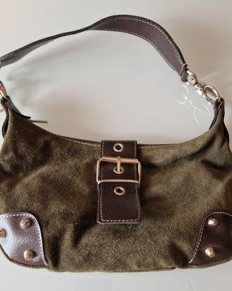 Borsa tracolla mezzaluna pelle scamosciata verde