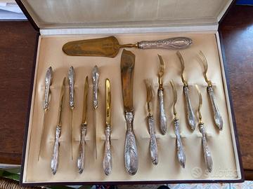 Set 14 posate da dolce vintage - Manico argentato