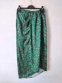 Gonna midi con stampa leopardata verde  Lumina