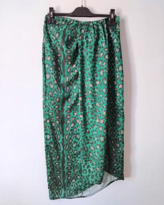 Gonna midi con stampa leopardata verde  Lumina