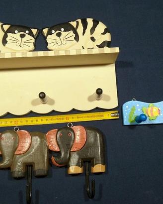 Set tre appendiabiti bimbo in legno