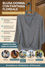 Camicia Donna Nera con Fantasia Floreale