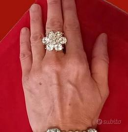 Anello vintage a fiore con strass e cristalli cang