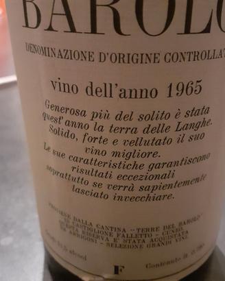 Rara bottiglia di BAROLO 1965  terra del barolo