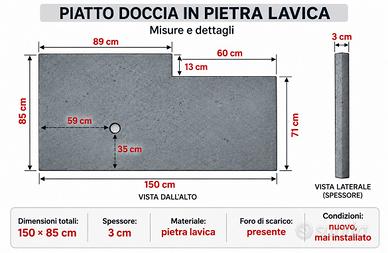 Piatto doccia in pietra lavica 150×85 cm – nuovo