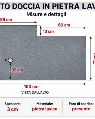 Piatto doccia in pietra lavica 150×85 cm – nuovo