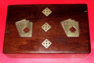 Scatola da gioco vintage in legno e ottone – Made