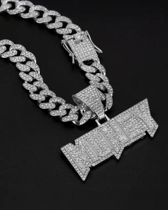 Collane Collana Hip Hop con ciondoli in pietra per uomo Gioielli rapper Nero Oro Argento Colore