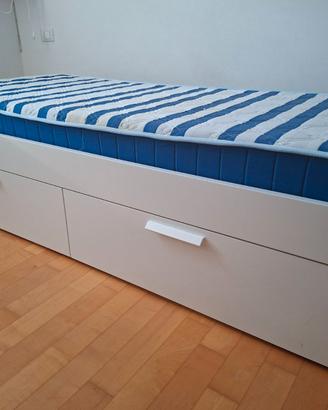 Letto singolo con cassetti e materasso