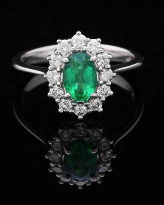 ANELLO MARGUERITE IN ORO 18KT SMERALDO E BRILLANTI