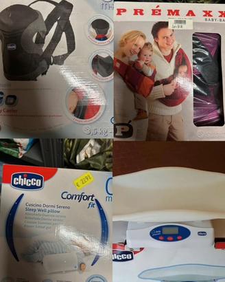 1 Bilacia elettronica, 2 marsupi Chicco, 1 cuscino