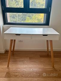 Scrivania/Consolle Bianca e Legno con Cassetti