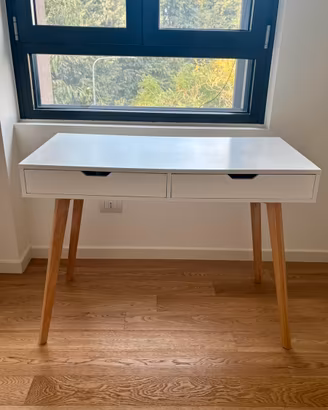 Scrivania/Consolle Bianca e Legno con Cassetti