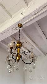 Lampadario dorato pendenti cristallo vintage
