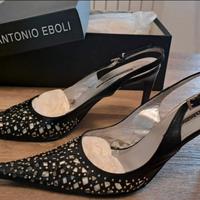 Slingback in vera pelle nera, n. 37 (38)