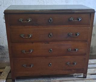 Cassettone Antico Legno e Marmo 4 Cassetti