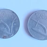 2 monete di lire 10 anno 1973, 1976