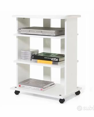 Carrello porta TV, PC, in legno bianco, con ruote