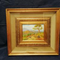 Quadro il gregge di pecore. olio su legno