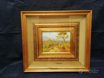 Quadro il gregge di pecore. olio su legno