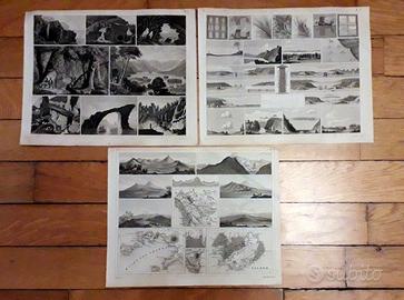 Tre rare stampe antiche Henry Winkles 1800 / 1850