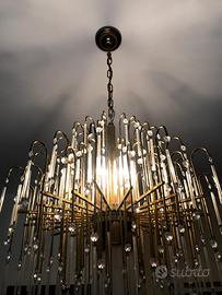 Lampadario in ottone con cristalli