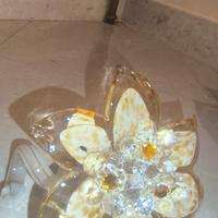 PORTA CANDELA DOPPIA CORONA DI FIORI E GAMBO IN VE