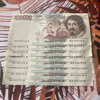 8 banconote 100000 lire caravaggio primo tipo