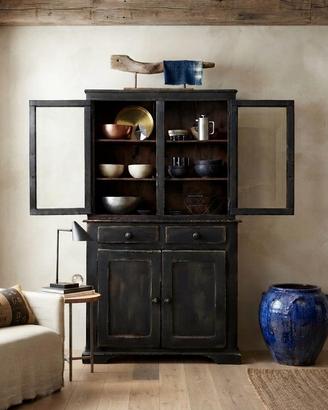 Antica credenza a vetrina nera in legno massello