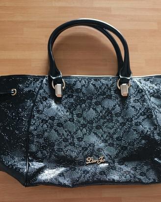 Borsa Liu Jo in poliestere, nera con trama floreal